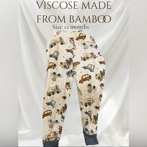 Très Beau et Belle Bamboo Pajama Pants 12M Construction Vehicles & Animals